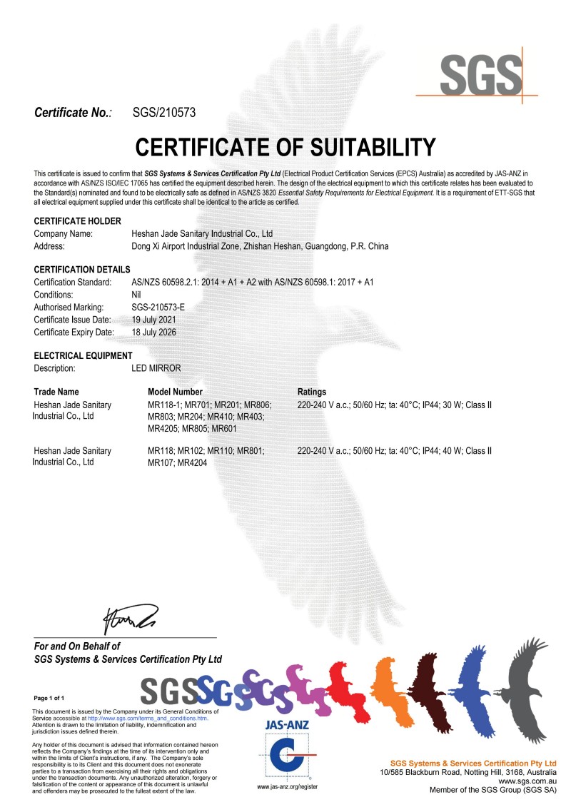 Suitability Certificate SGS210573
